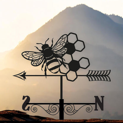 Metal Bee Silhouette Weathervane – 65 x 34 x 29 CM | Decorative Outdoor Wind Vane for Garden, Roof, Fence & Shed