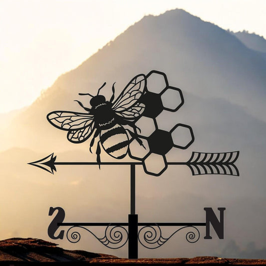 Metal Bee Silhouette Weathervane – 65 x 34 x 29 CM | Decorative Outdoor Wind Vane for Garden, Roof, Fence & Shed