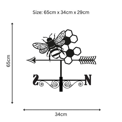 Metal Bee Silhouette Weathervane – 65 x 34 x 29 CM | Decorative Outdoor Wind Vane for Garden, Roof, Fence & Shed