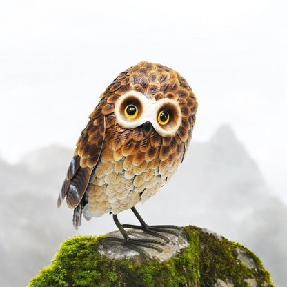 Small Metal Standing Brown Owl – 28 x 20 x 13 CM | Rustic Garden Owl Ornament | Handcrafted