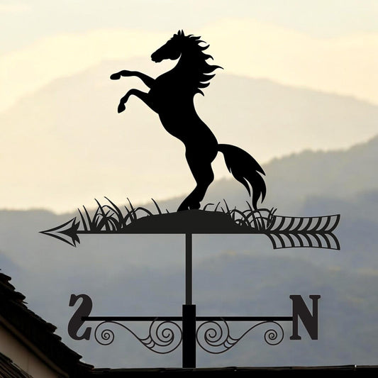 Metal Rearing Horse Silhouette Weathervane – 65 x 34 x 29 CM | Decorative Outdoor Wind Vane for Garden, Roof, Fence & Shed