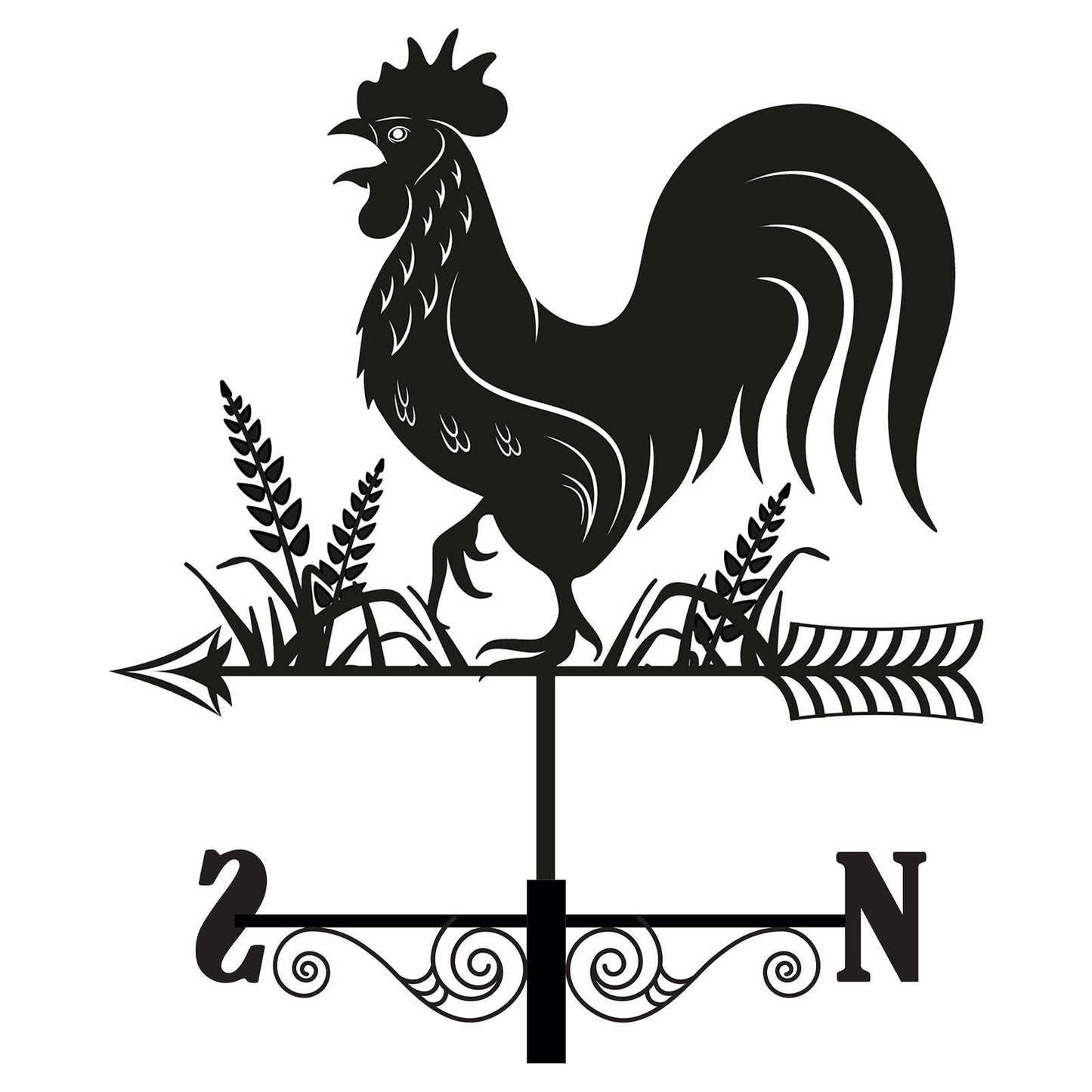 Metal Cockerel Silhouette Weathervane – 65 x 34 x 29 CM | Decorative Rooster Wind Vane for Garden, Barn, Roof & Fence