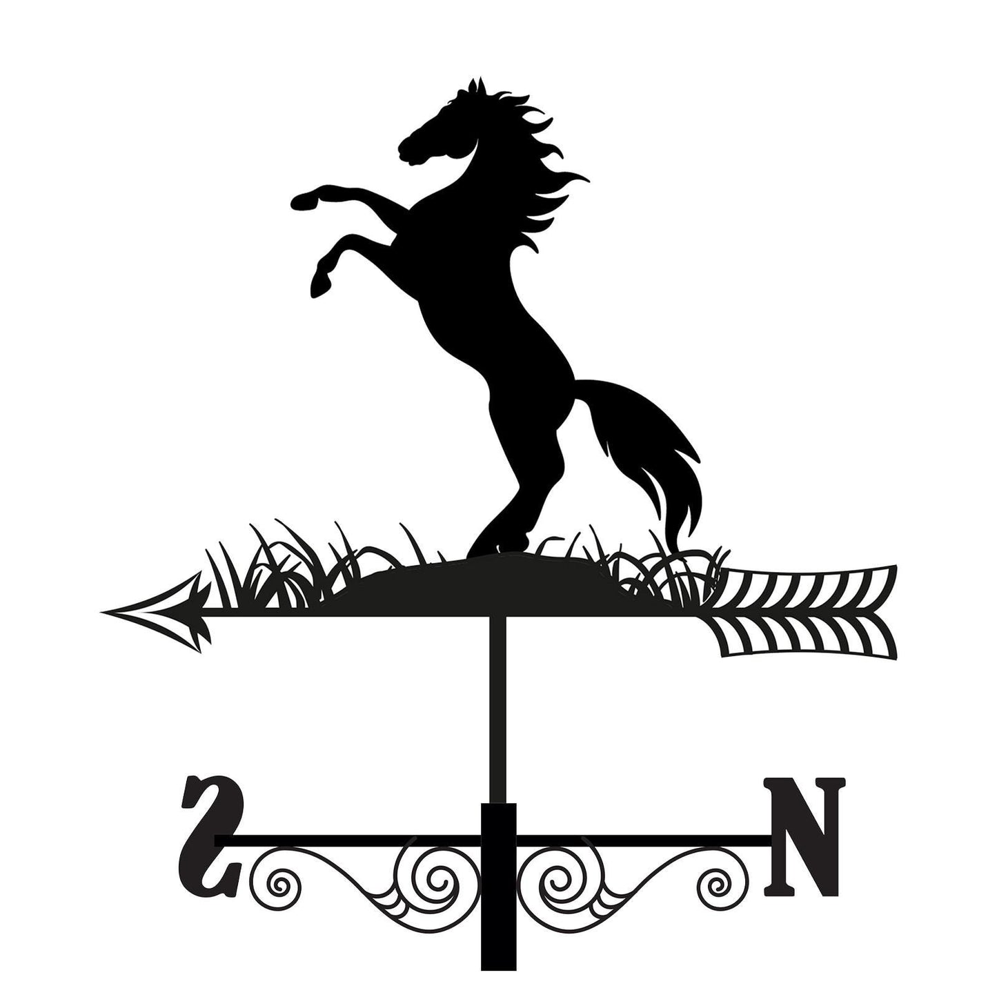 Metal Rearing Horse Silhouette Weathervane – 65 x 34 x 29 CM | Decorative Outdoor Wind Vane for Garden, Roof, Fence & Shed