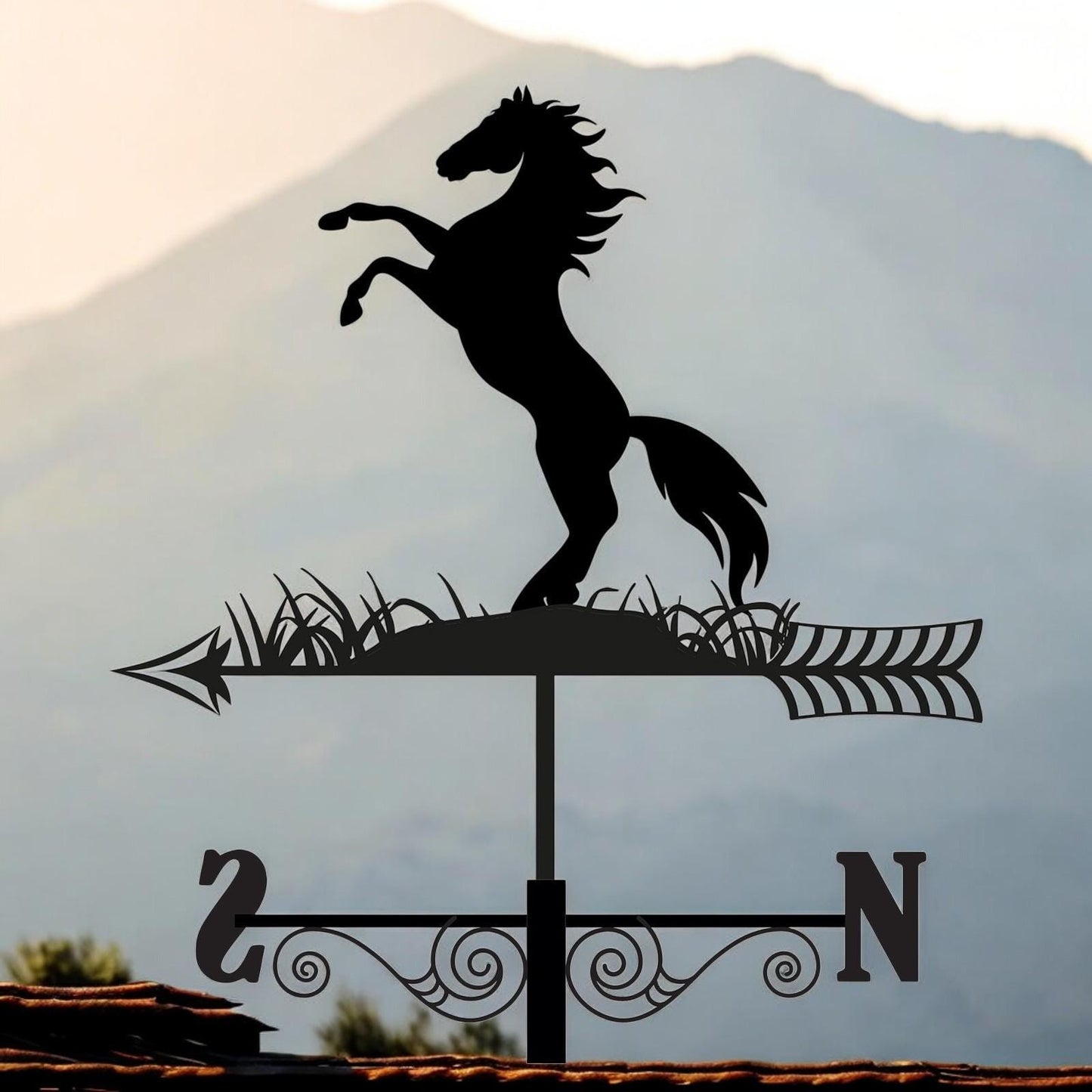 Metal Rearing Horse Silhouette Weathervane – 65 x 34 x 29 CM | Decorative Outdoor Wind Vane for Garden, Roof, Fence & Shed