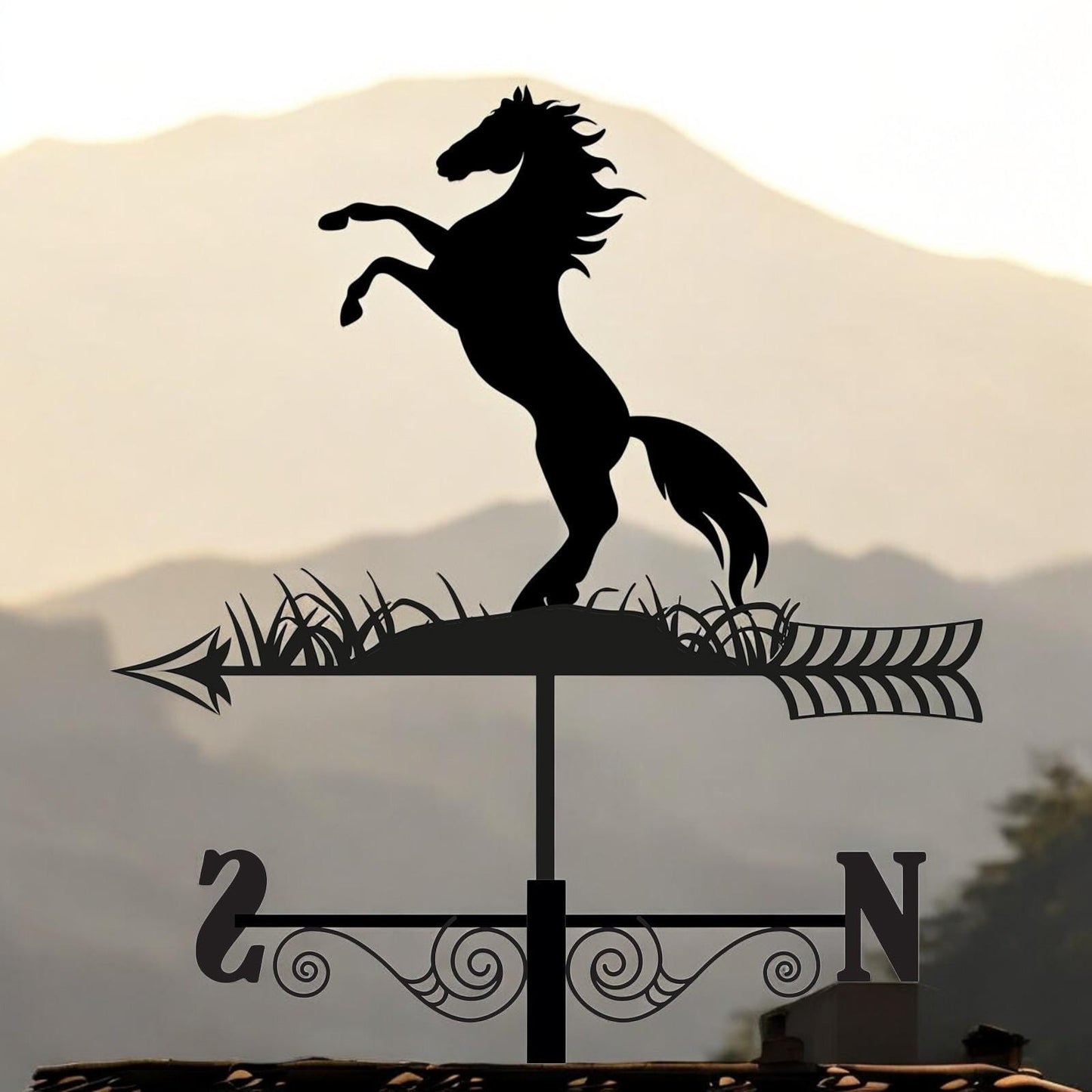 Metal Rearing Horse Silhouette Weathervane – 65 x 34 x 29 CM | Decorative Outdoor Wind Vane for Garden, Roof, Fence & Shed