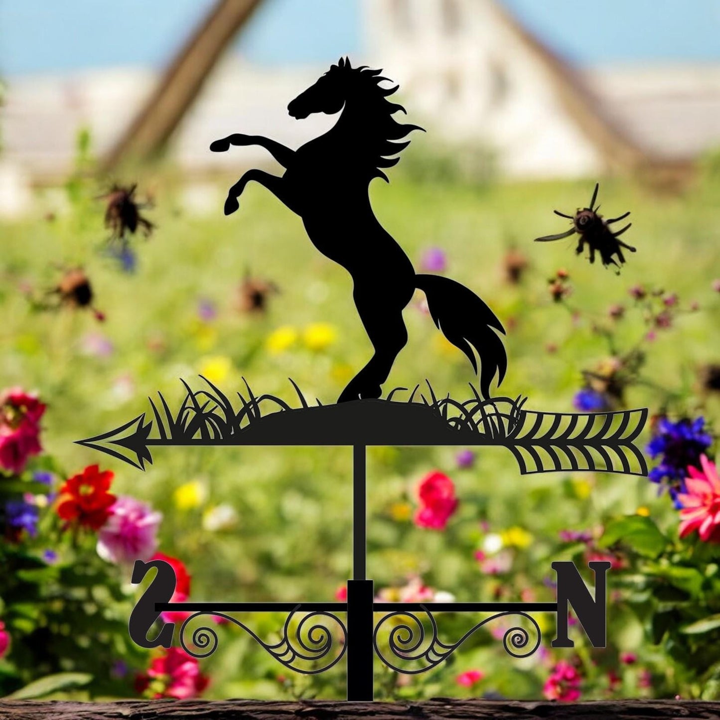 Metal Rearing Horse Silhouette Weathervane – 65 x 34 x 29 CM | Decorative Outdoor Wind Vane for Garden, Roof, Fence & Shed