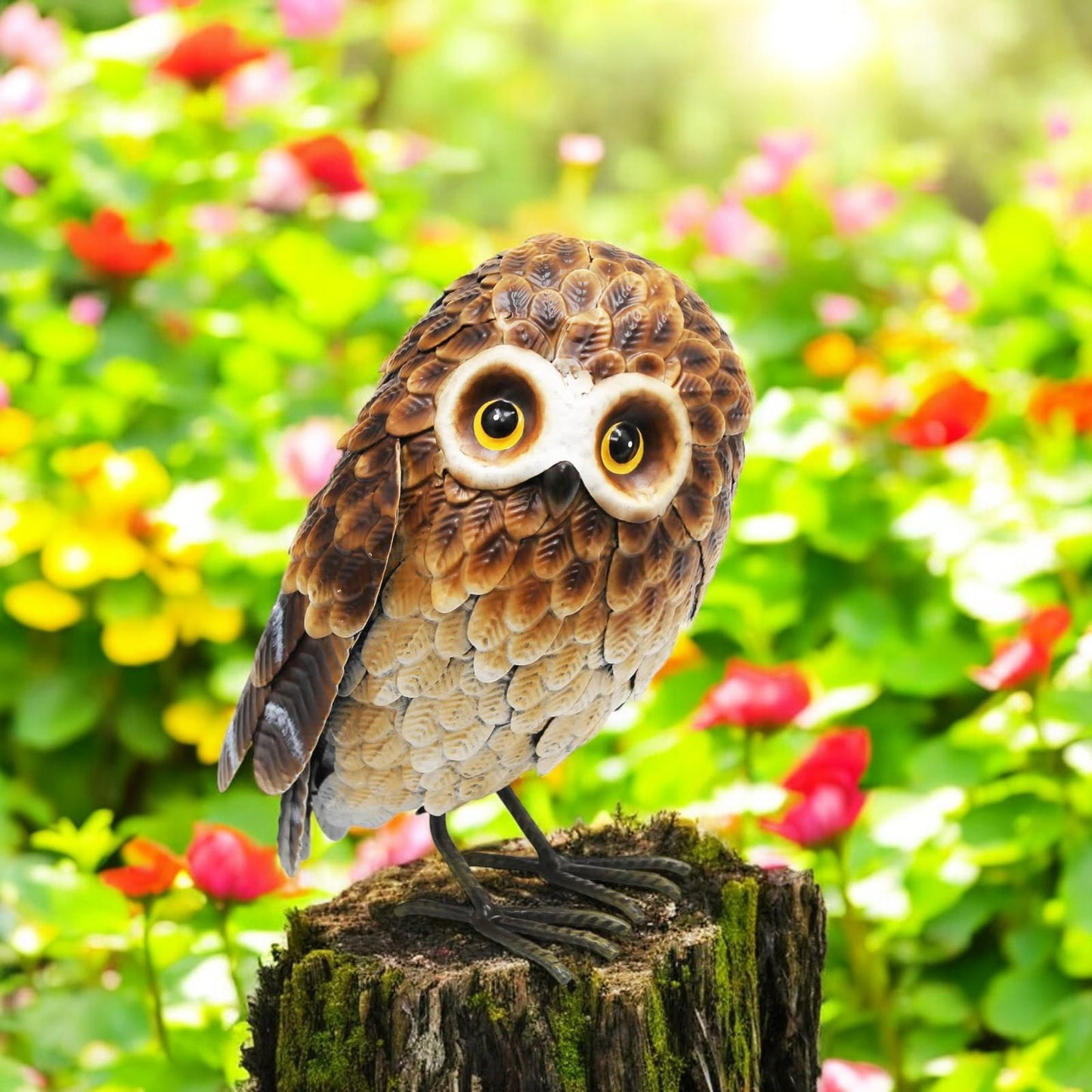 Small Metal Standing Brown Owl – 28 x 20 x 13 CM | Rustic Garden Owl Ornament | Handcrafted