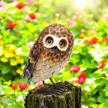 Small Metal Standing Brown Owl – 28 x 20 x 13 CM | Rustic Garden Owl Ornament | Handcrafted