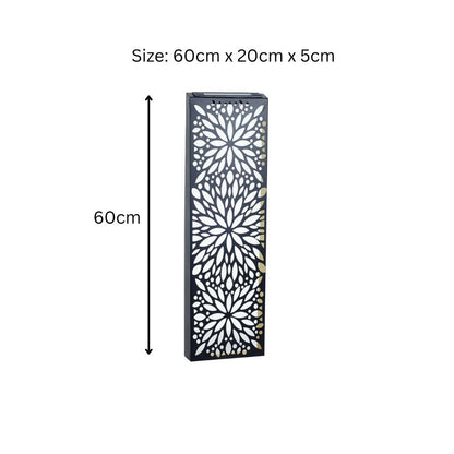 Metal Flower Solar Wall Panel – 60 x 20 x 5 CM | Solar-Powered Outdoor Wall Art | Weatherproof Metal Garden Decor
