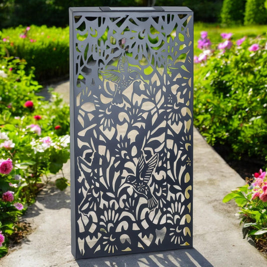 Large Metal Hummingbird Solar Wall Panel – 70 x 30 x 5 CM | Solar-Powered Outdoor Wall Art | Weatherproof LED Garden Panel for Patio