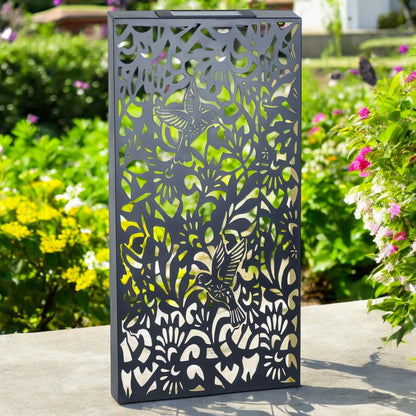 Large Metal Hummingbird Solar Wall Panel – 70 x 30 x 5 CM | Solar-Powered Outdoor Wall Art | Weatherproof LED Garden Panel for Patio