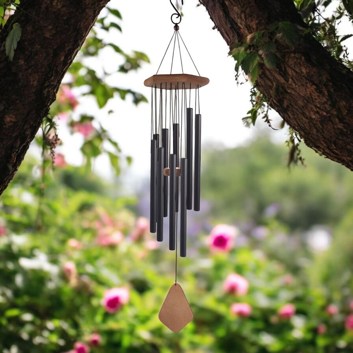 Musical Wind Chime – 50"/48"/ 34" / 28" Satin Black Outdoor Chime for Soothing Melodies, Garden, Patio & Home Décor (50")