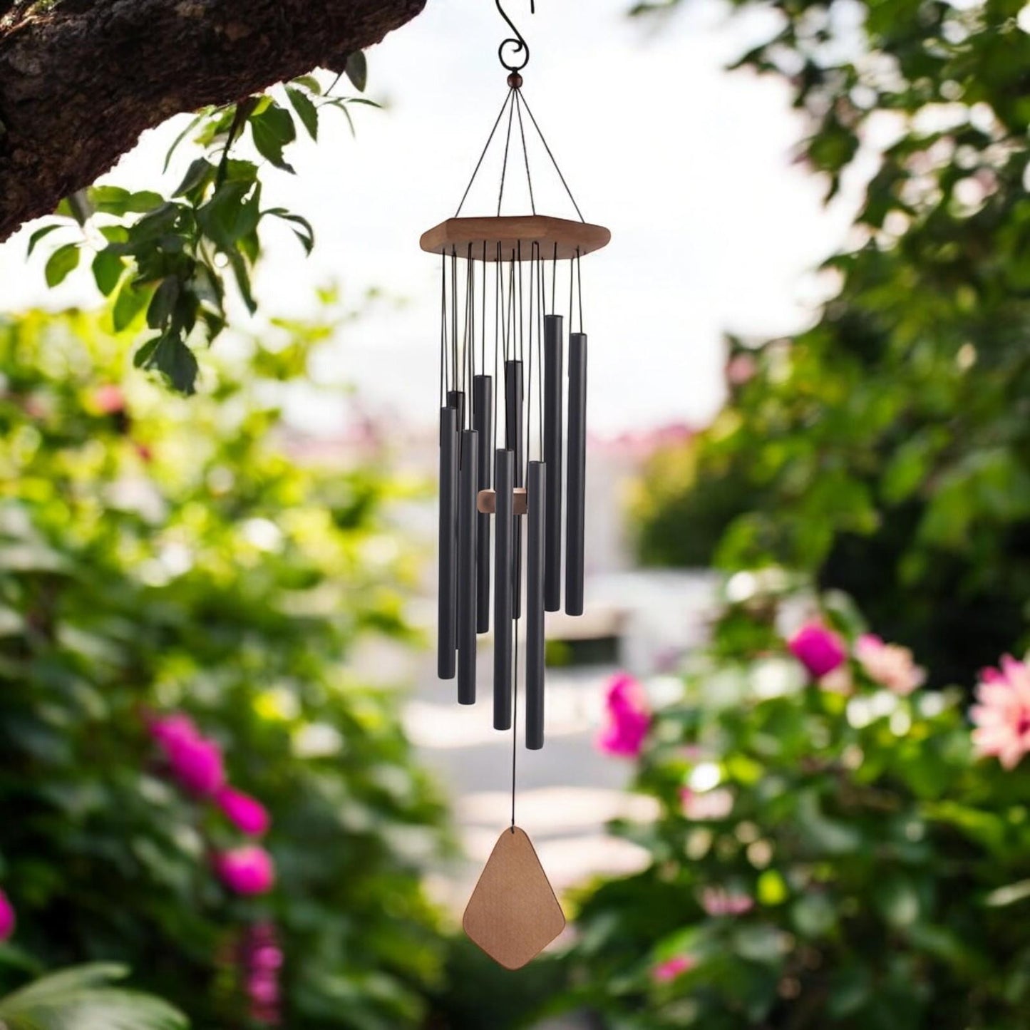 Musical Wind Chime – 50"/48"/ 34" / 28" Satin Black Outdoor Chime for Soothing Melodies, Garden, Patio & Home Décor (50")