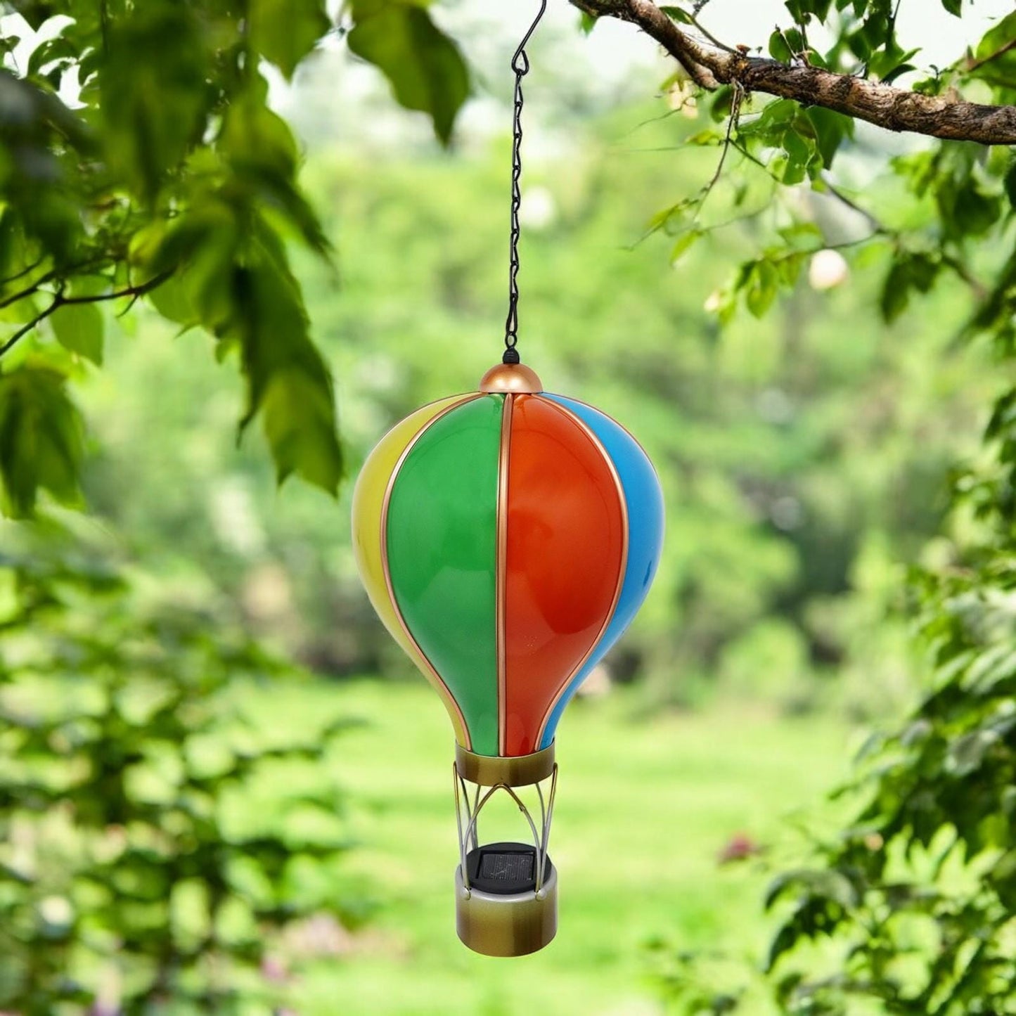 Large Rainbow Solar Hot Air Balloon – Outdoor Hanging LED Light for Garden, Patio & Porch Décor (55cm x 20cm x 20cm)