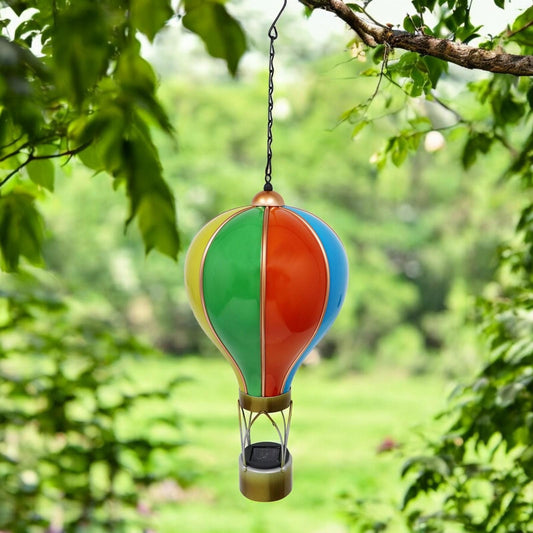 Large Rainbow Solar Hot Air Balloon – Outdoor Hanging LED Light for Garden, Patio & Porch Décor (55cm x 20cm x 20cm)