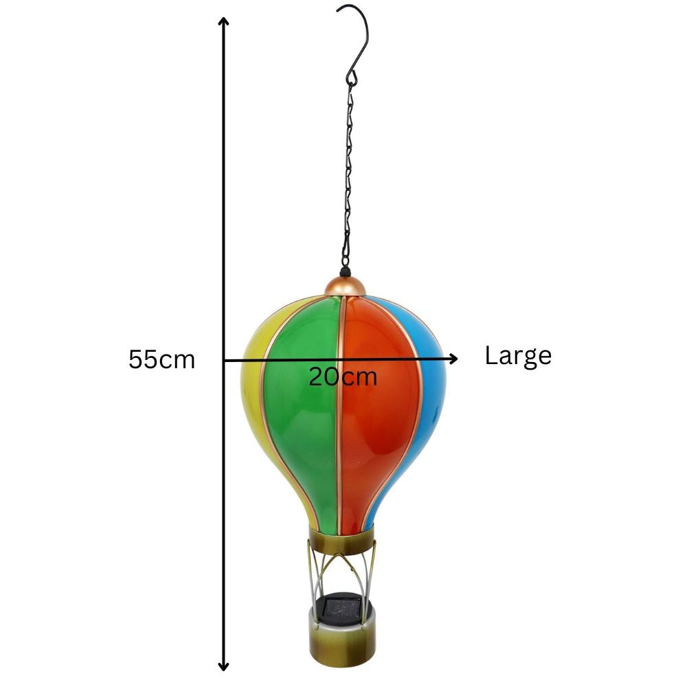 Large Rainbow Solar Hot Air Balloon – Outdoor Hanging LED Light for Garden, Patio & Porch Décor (55cm x 20cm x 20cm)