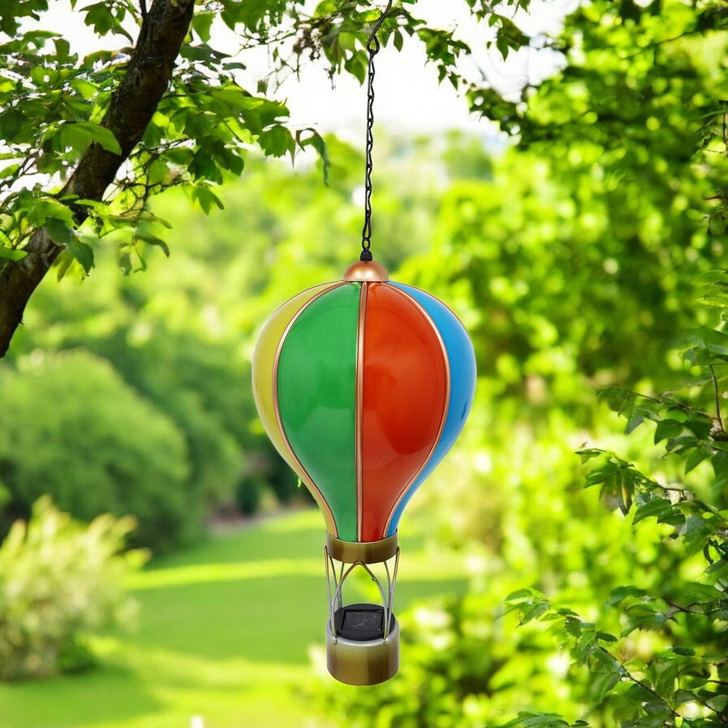 Large Rainbow Solar Hot Air Balloon – Outdoor Hanging LED Light for Garden, Patio & Porch Décor (55cm x 20cm x 20cm)