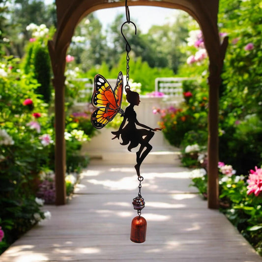 Orange Hanging Fairy Bell Chime (43cm x 12cm x 12cm) – Enchanting Outdoor Wind Chime for Garden, Patio & Home Décor Soothing Fairy Bell