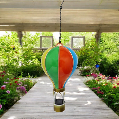 Large Rainbow Solar Hot Air Balloon – Outdoor Hanging LED Light for Garden, Patio & Porch Décor (55cm x 20cm x 20cm)