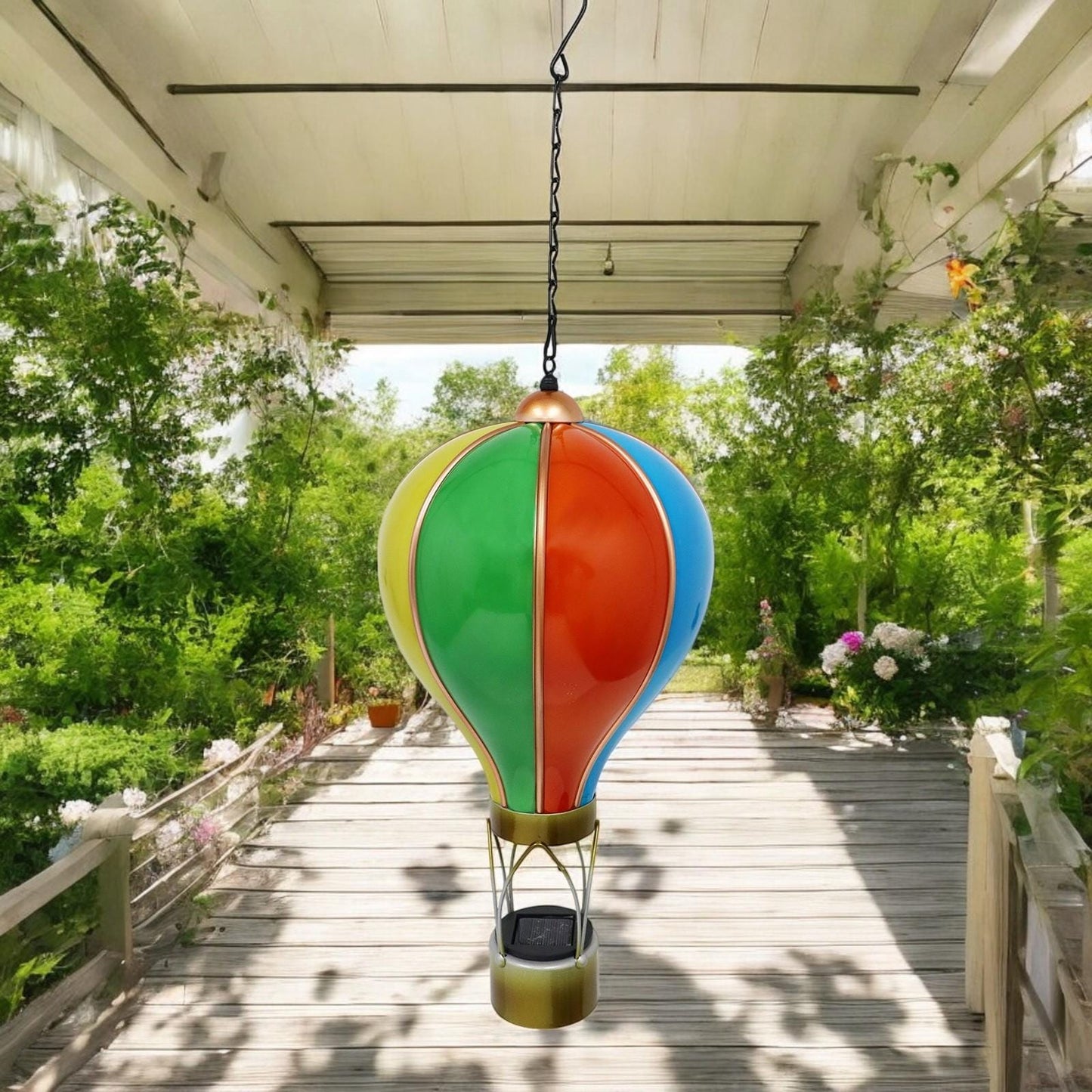 Large Rainbow Solar Hot Air Balloon – Outdoor Hanging LED Light for Garden, Patio & Porch Décor (55cm x 20cm x 20cm)