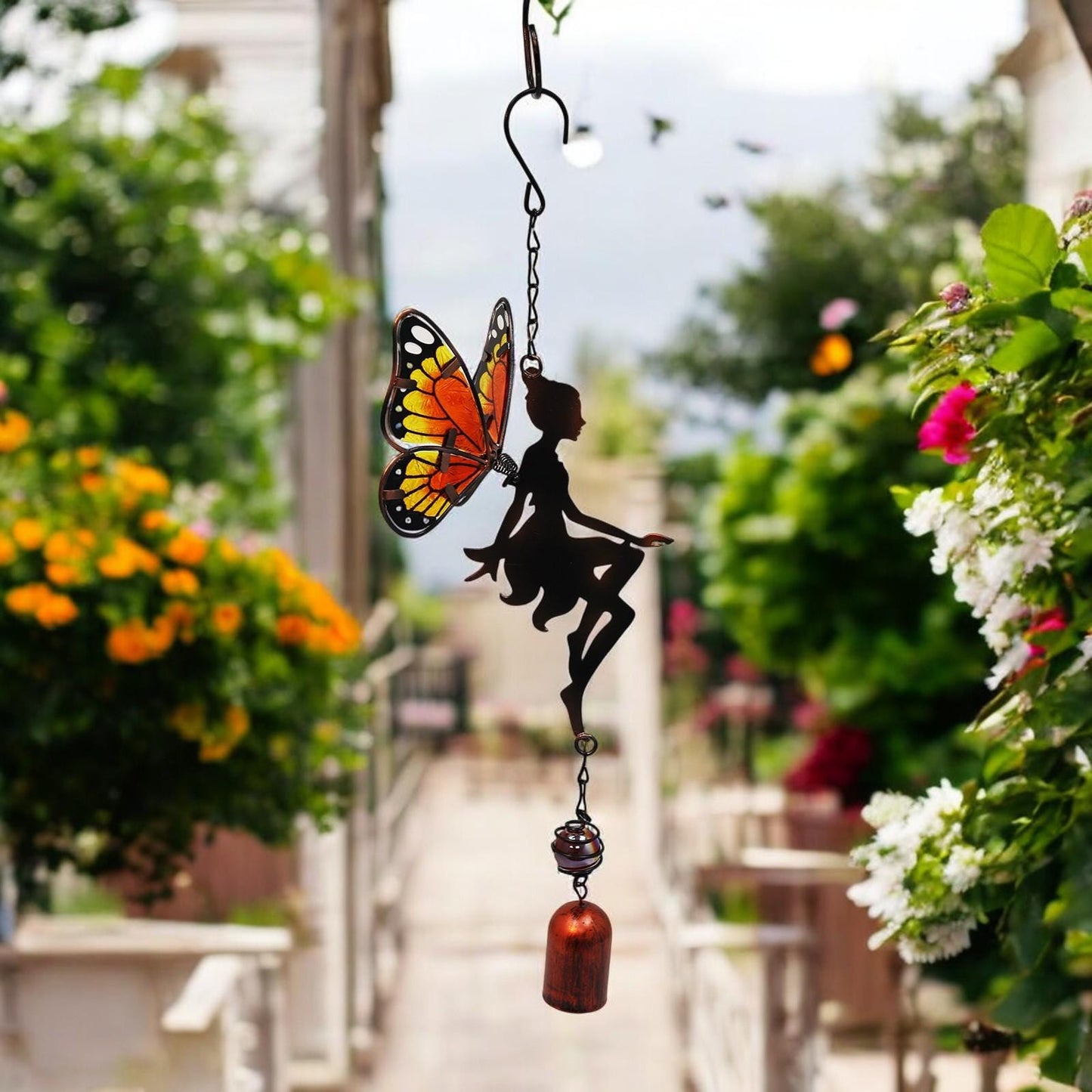 Orange Hanging Fairy Bell Chime (43cm x 12cm x 12cm) – Enchanting Outdoor Wind Chime for Garden, Patio & Home Décor Soothing Fairy Bell