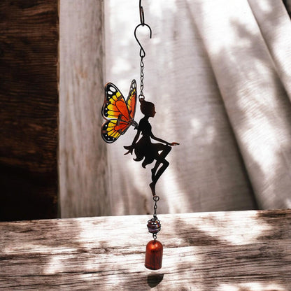 Orange Hanging Fairy Bell Chime (43cm x 12cm x 12cm) – Enchanting Outdoor Wind Chime for Garden, Patio & Home Décor Soothing Fairy Bell