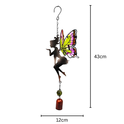 Pink/Yellow Hanging Fairy Bell Chime - Soothing Fairy Bell with Delicate Chimes & Vibrant Design – Weather-Resistant Metal Hanging Ornament