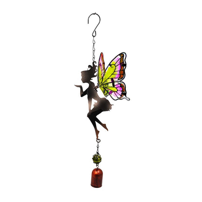 Pink/Yellow Hanging Fairy Bell Chime - Soothing Fairy Bell with Delicate Chimes & Vibrant Design – Weather-Resistant Metal Hanging Ornament