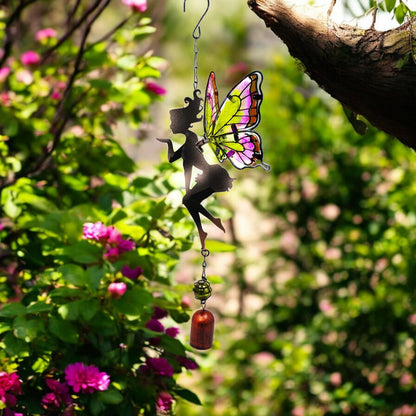 Pink/Yellow Hanging Fairy Bell Chime - Soothing Fairy Bell with Delicate Chimes & Vibrant Design – Weather-Resistant Metal Hanging Ornament