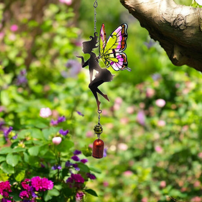 Pink/Yellow Hanging Fairy Bell Chime - Soothing Fairy Bell with Delicate Chimes & Vibrant Design – Weather-Resistant Metal Hanging Ornament