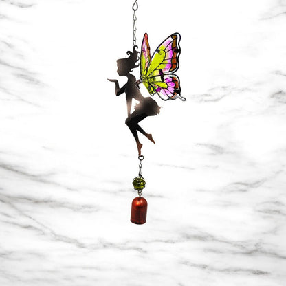 Pink/Yellow Hanging Fairy Bell Chime - Soothing Fairy Bell with Delicate Chimes & Vibrant Design – Weather-Resistant Metal Hanging Ornament