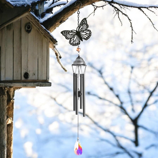 Silhouette Butterfly Wind Chime - Elegant Black Design for Garden Décor