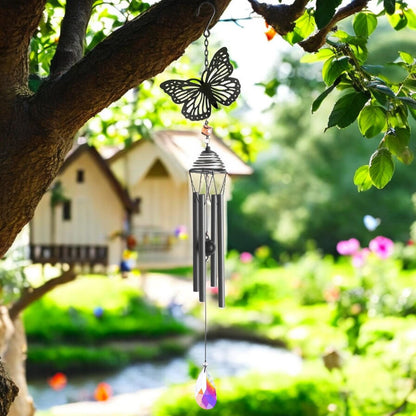Silhouette Butterfly Wind Chime - Elegant Black Design for Garden Décor