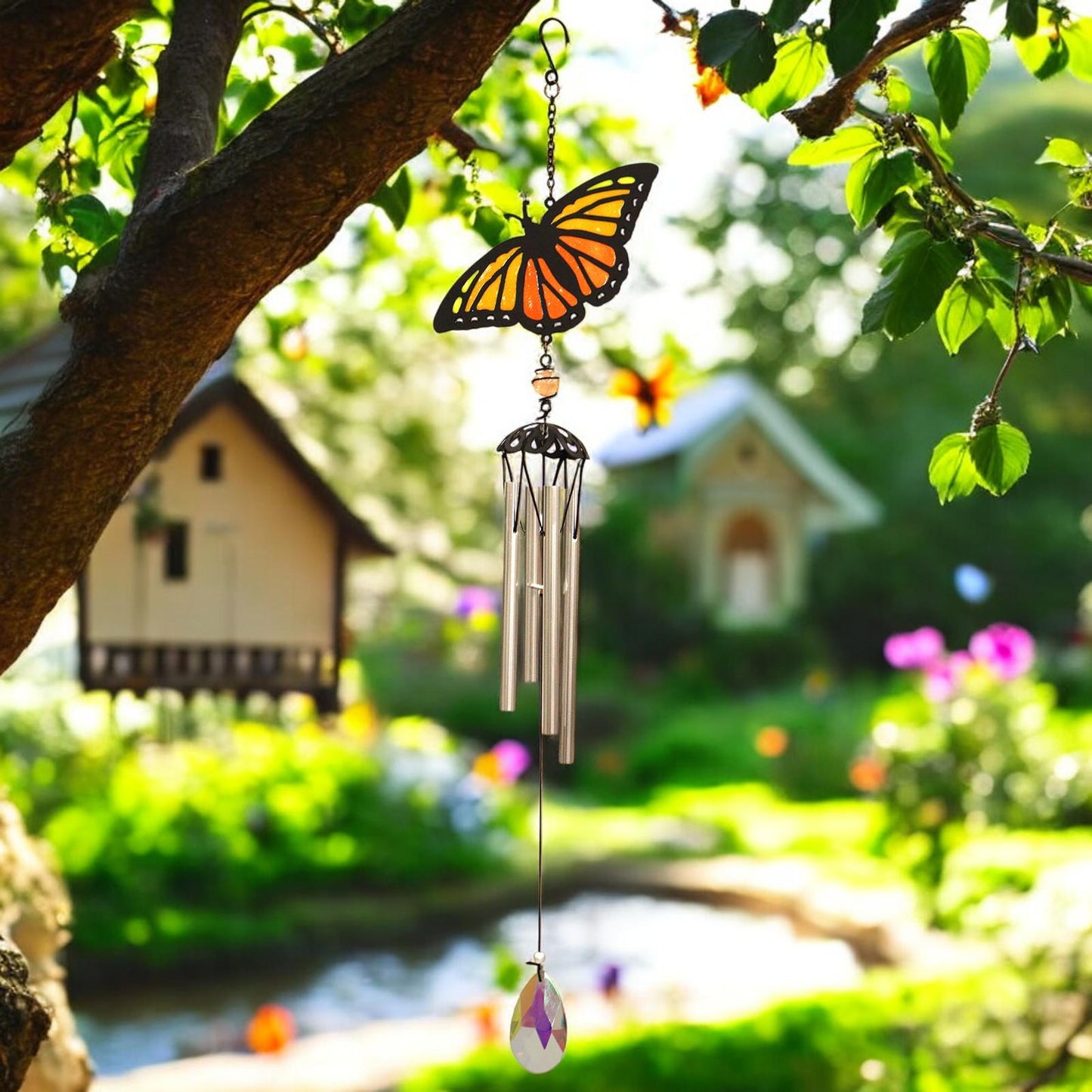 Suncatcher Orange Butterfly Wind Chime