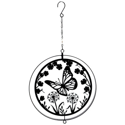 Black Metal Butterfly Spinner Hanging Silhouette Garden Art Decoration for Outdoor Spaces and Patio Decor
