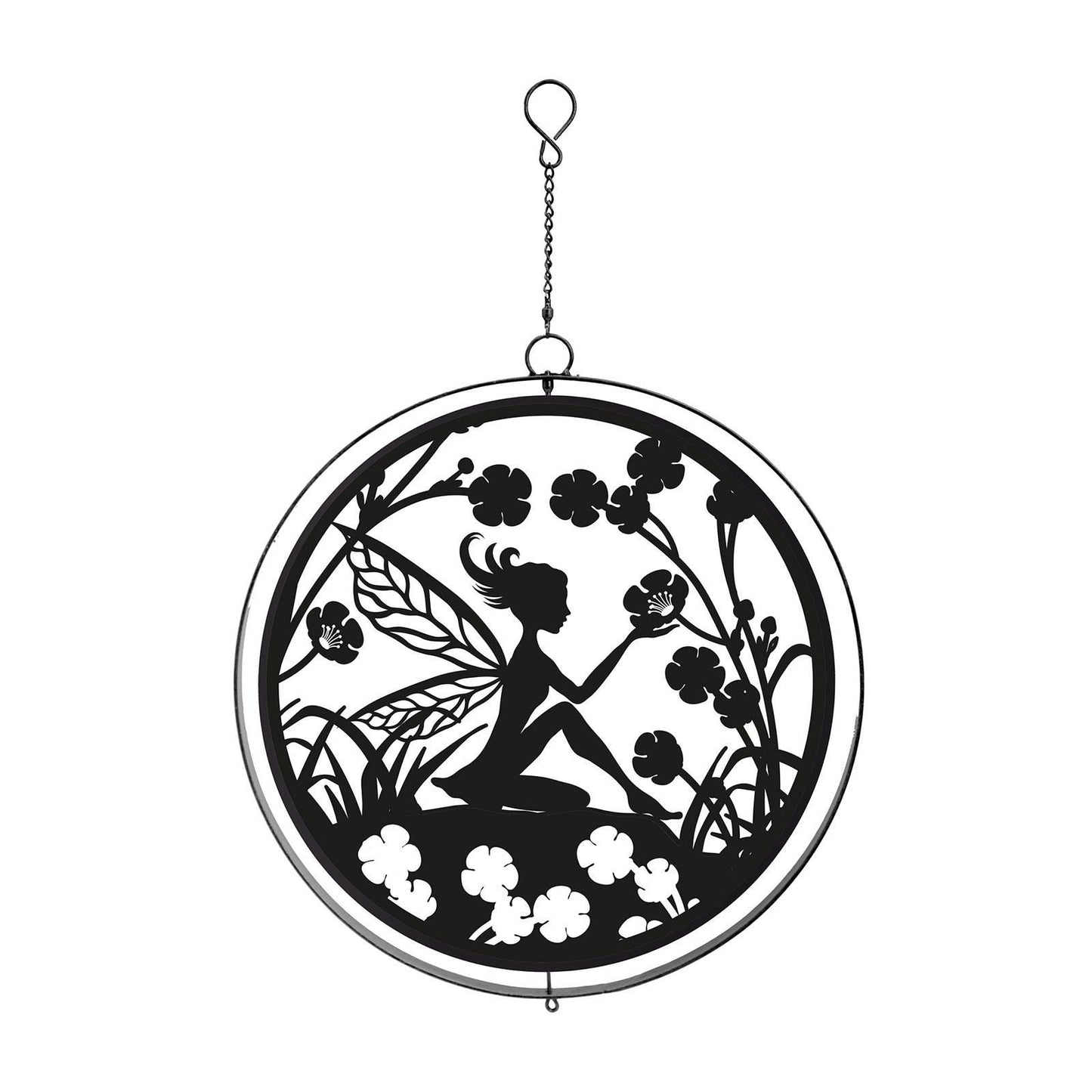 Black Metal Fairy Silhouette Orbit Spinner Decor for Garden  Patio - Enchanting Outdoor Wind Spinner Art