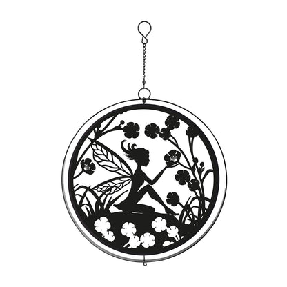 Black Metal Fairy Silhouette Orbit Spinner Decor for Garden  Patio - Enchanting Outdoor Wind Spinner Art