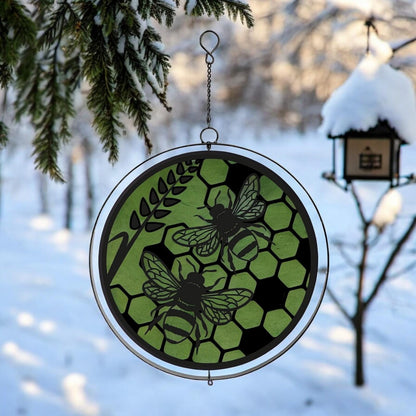 Enchanting Black Metal Honey Bee Spinner Hanging Silhouette Garden Decoration for Outdoor Spaces