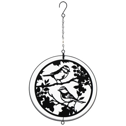 Black Metal Blue Tit Orbit Spinner - Elegant Kinetic Silhouette Décor for Indoor  Outdoor Spaces
