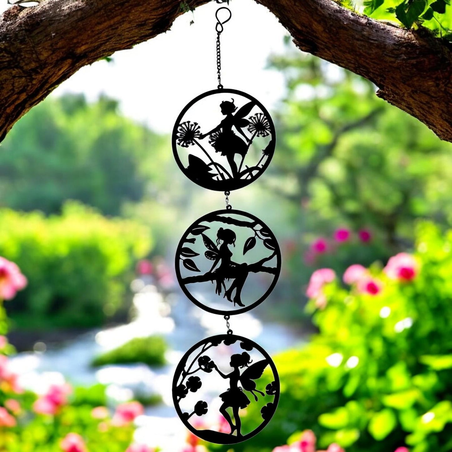 Black Fairy Silhouette Spinner Trio for Garden Décor