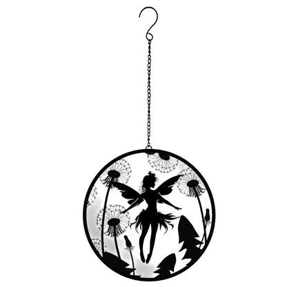 Black Fairy Hanging Mirror Silhouette Wall Art for Garden Patio or Balcony Décor
