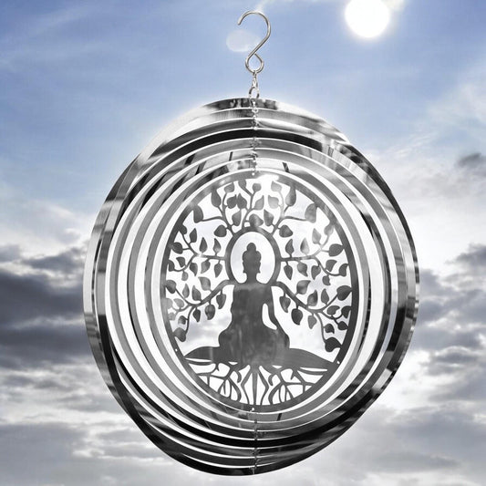 Buddha Wind Spinner - Stainless Steel Hanging Garden Décor, Zen Outdoor Metal Art, Spiritual Yard Ornament, Kinetic Spinner, Meditation Gift
