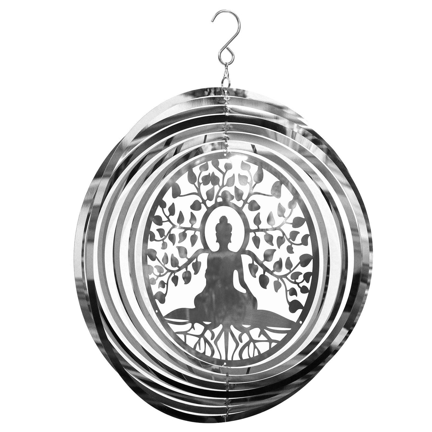 Buddha Wind Spinner - Stainless Steel Hanging Garden Décor, Zen Outdoor Metal Art, Spiritual Yard Ornament, Kinetic Spinner, Meditation Gift