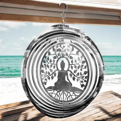 Buddha Wind Spinner - Stainless Steel Hanging Garden Décor, Zen Outdoor Metal Art, Spiritual Yard Ornament, Kinetic Spinner, Meditation Gift
