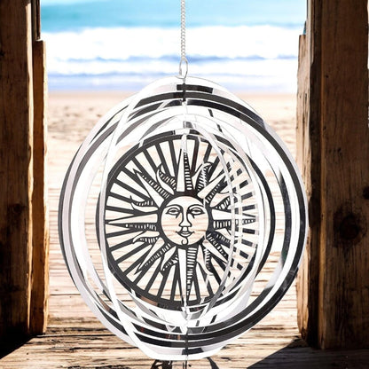 Sun Wind Spinner - Stainless Steel Hanging Garden Décor, Outdoor Metal Art, Solar-Themed Yard Ornament, Kinetic Spinner, Unique Gift