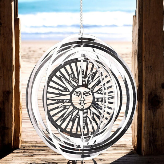 Sun Wind Spinner - Stainless Steel Hanging Garden Décor, Outdoor Metal Art, Solar-Themed Yard Ornament, Kinetic Spinner, Unique Gift