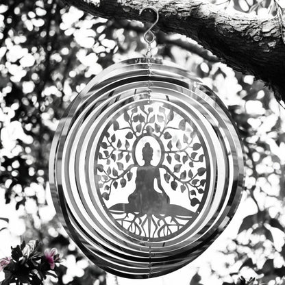 Buddha Wind Spinner - Stainless Steel Hanging Garden Décor, Zen Outdoor Metal Art, Spiritual Yard Ornament, Kinetic Spinner, Meditation Gift