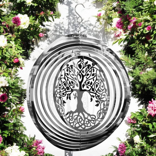 Tree of Life Wind Spinner - Stainless Steel Hanging Garden Décor, Outdoor Metal Art, Spiritual Home Gift, Garden Ornament, Kinetic Spinner