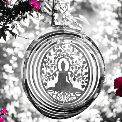 Buddha Wind Spinner - Stainless Steel Hanging Garden Décor, Zen Outdoor Metal Art, Spiritual Yard Ornament, Kinetic Spinner, Meditation Gift