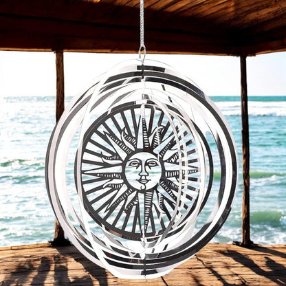 Sun Wind Spinner - Stainless Steel Hanging Garden Décor, Outdoor Metal Art, Solar-Themed Yard Ornament, Kinetic Spinner, Unique Gift
